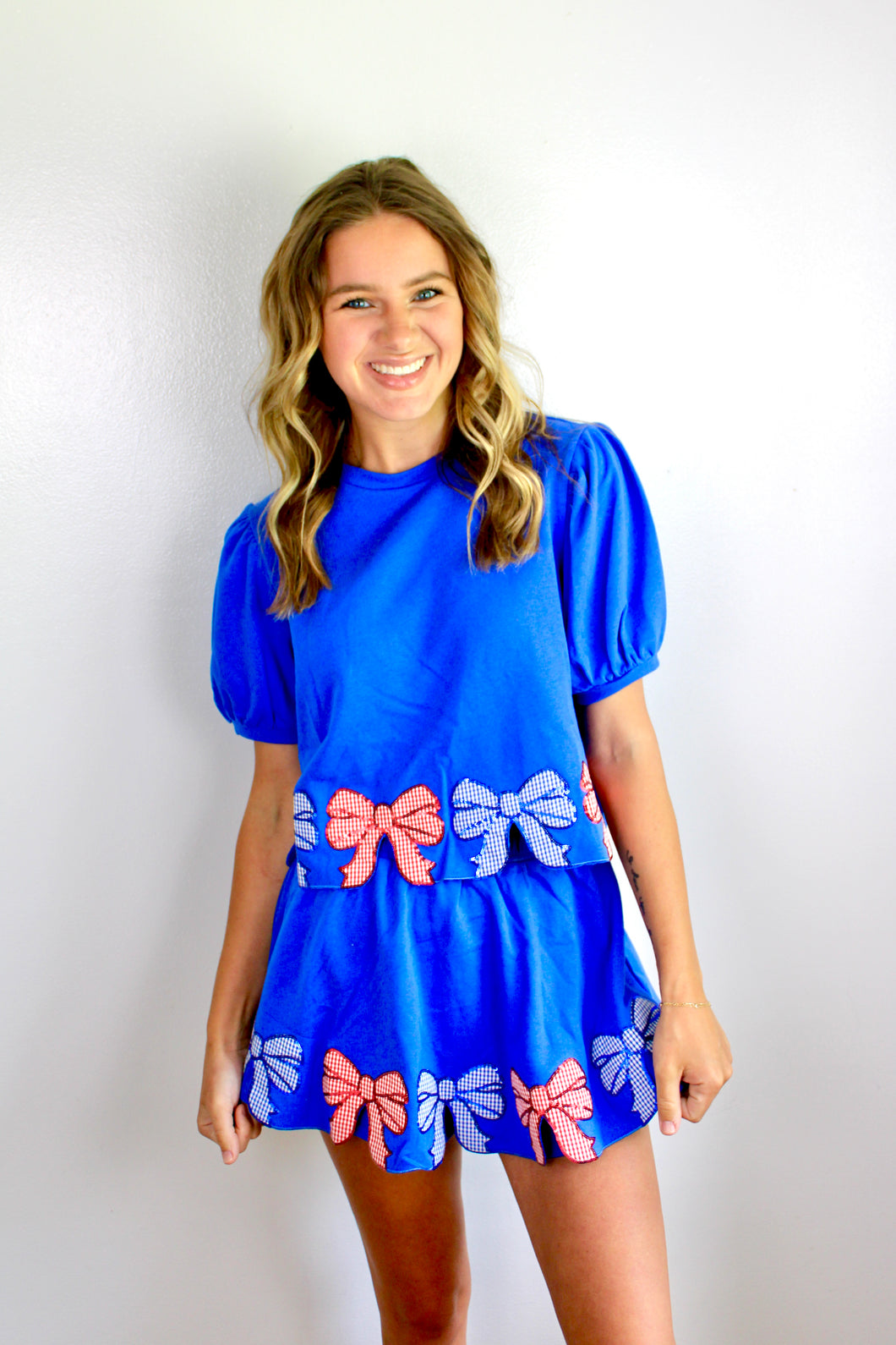 Blue bow skort set