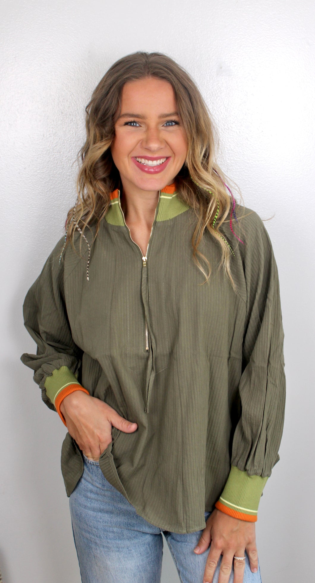 Olive Rust zip top