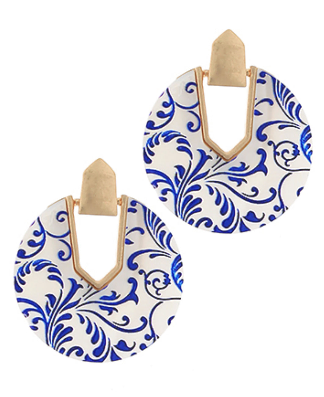 Blue white gold round earrings