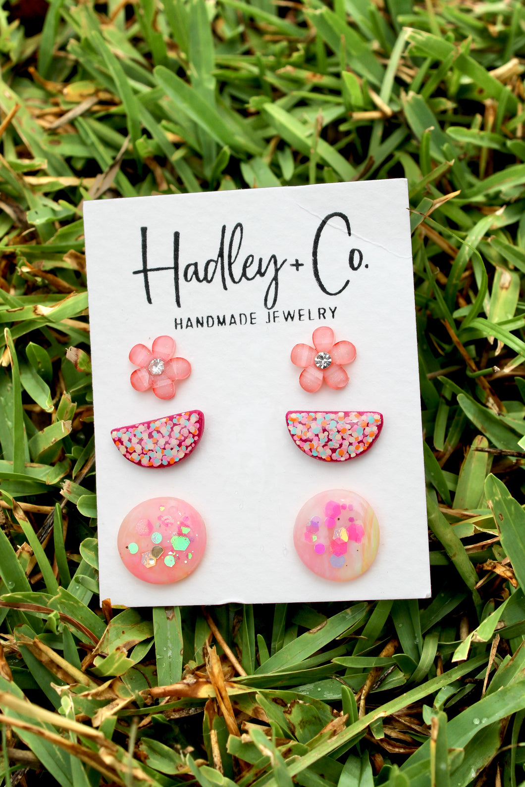 Coral flower stud Hadley + co pack