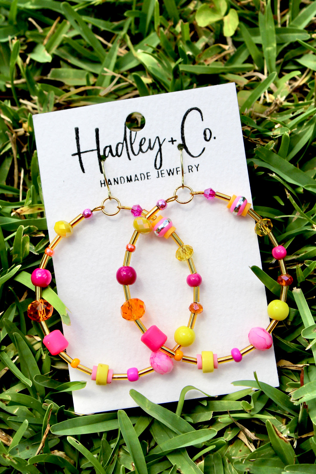Pink orange yellow beaded Hadley + co earrings