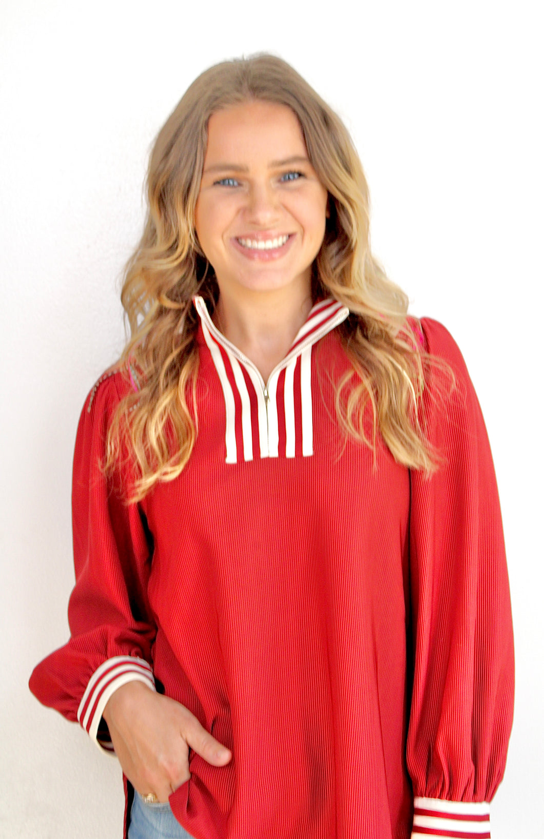 Burgundy zip top