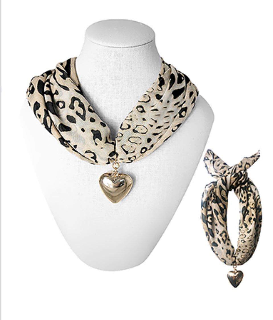 Leopard heart scarf necklace