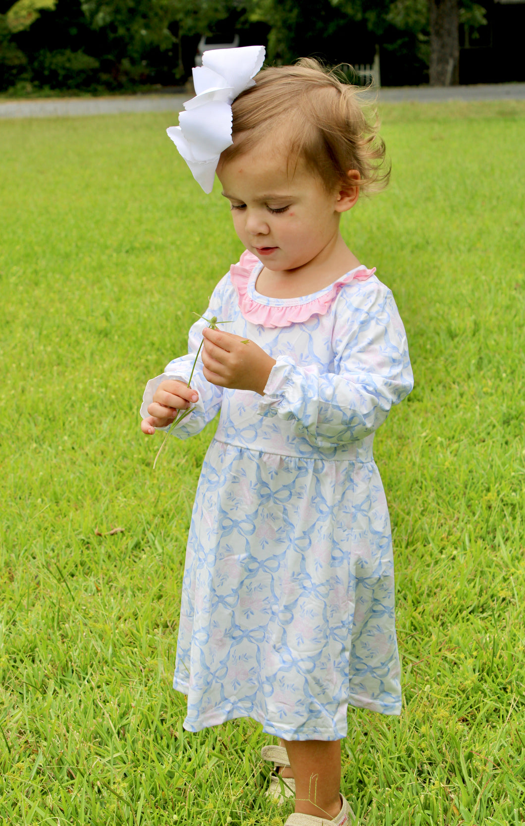 Bow long sleeve kids dress