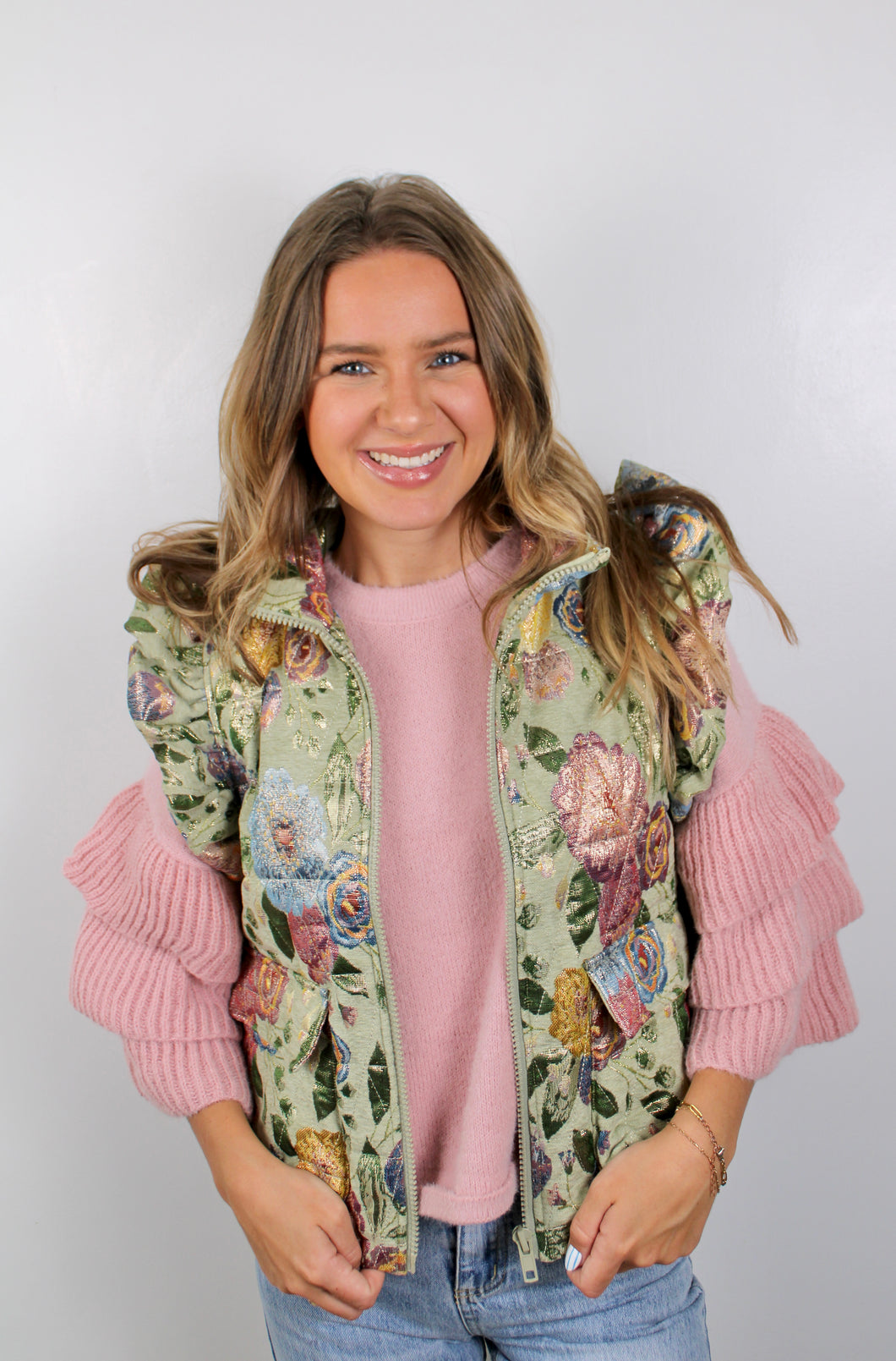 Floral puff vest