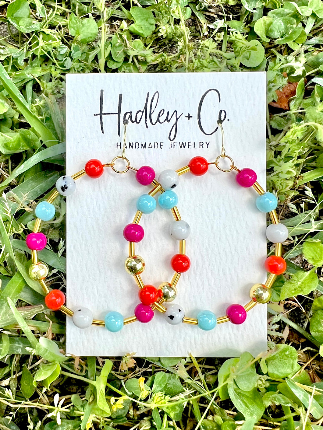 Pink orange teal gold Hadley + co earrings