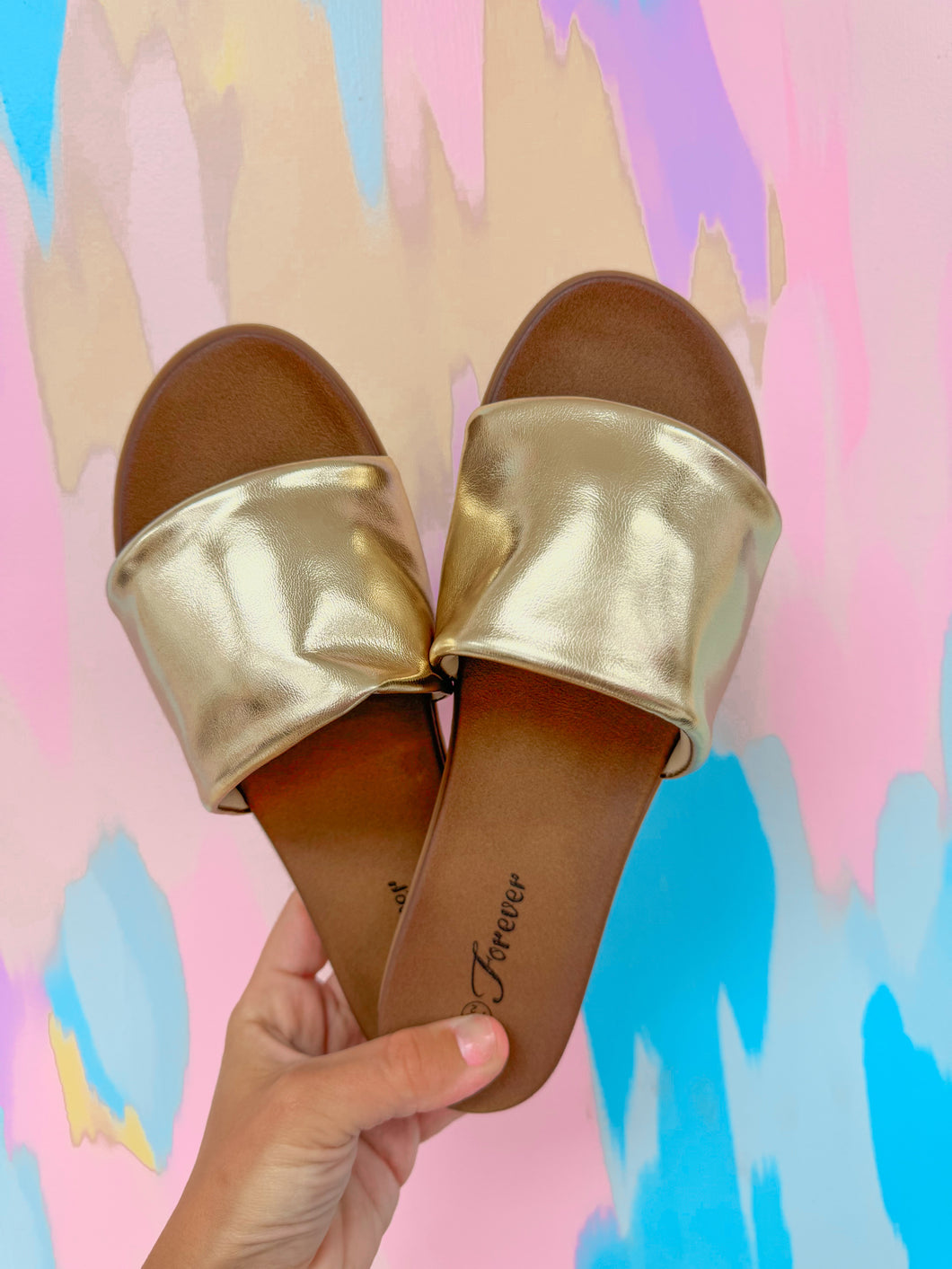 Gold slip on sandals