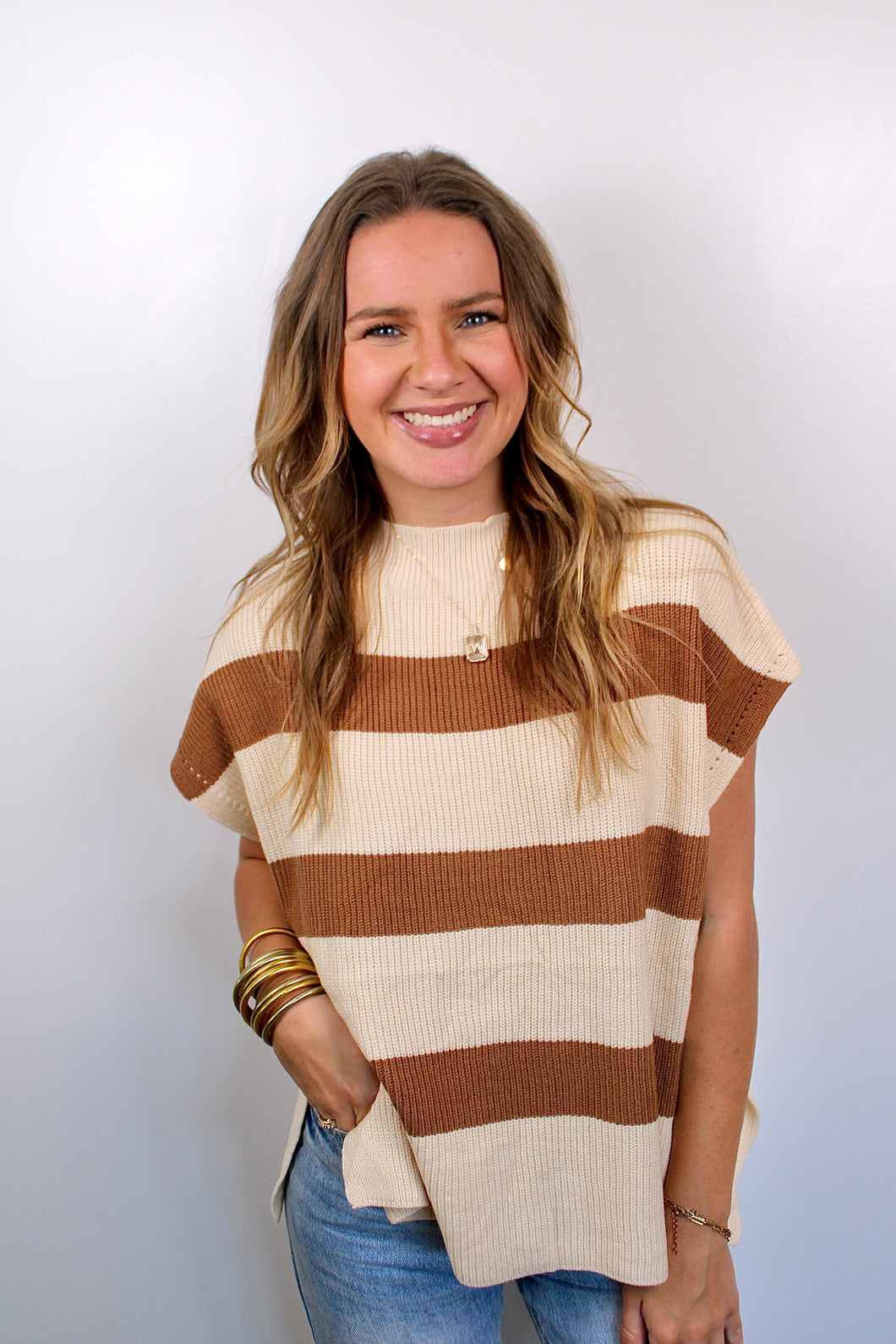 Brown cream stripe top