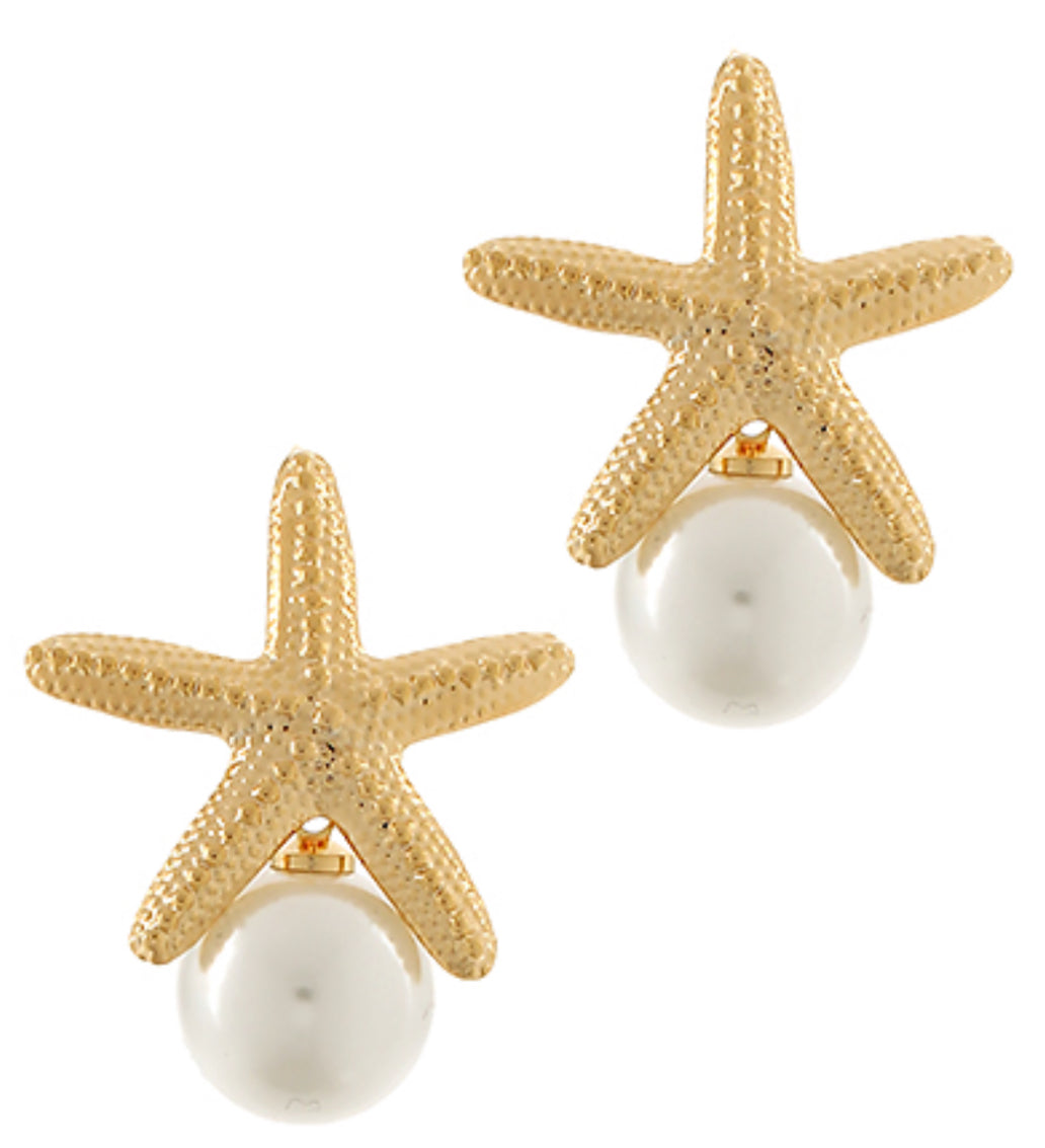 Star fish pearl earrings