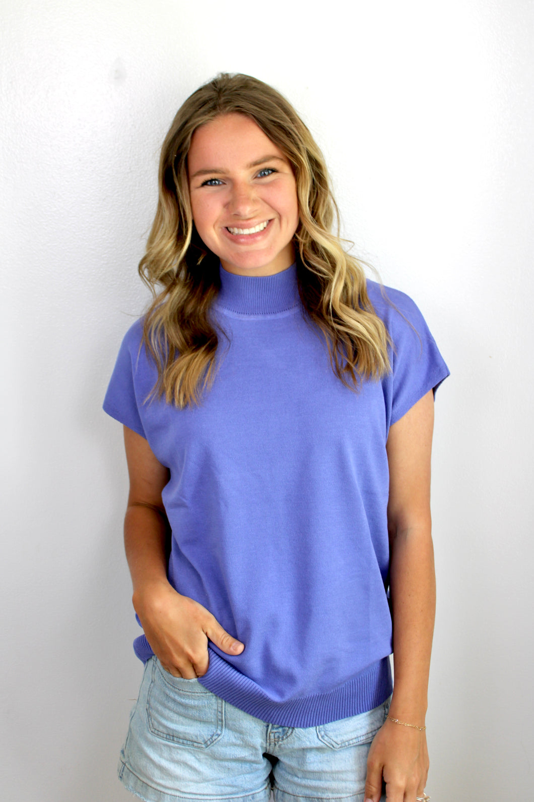 Peri blue mock neck top