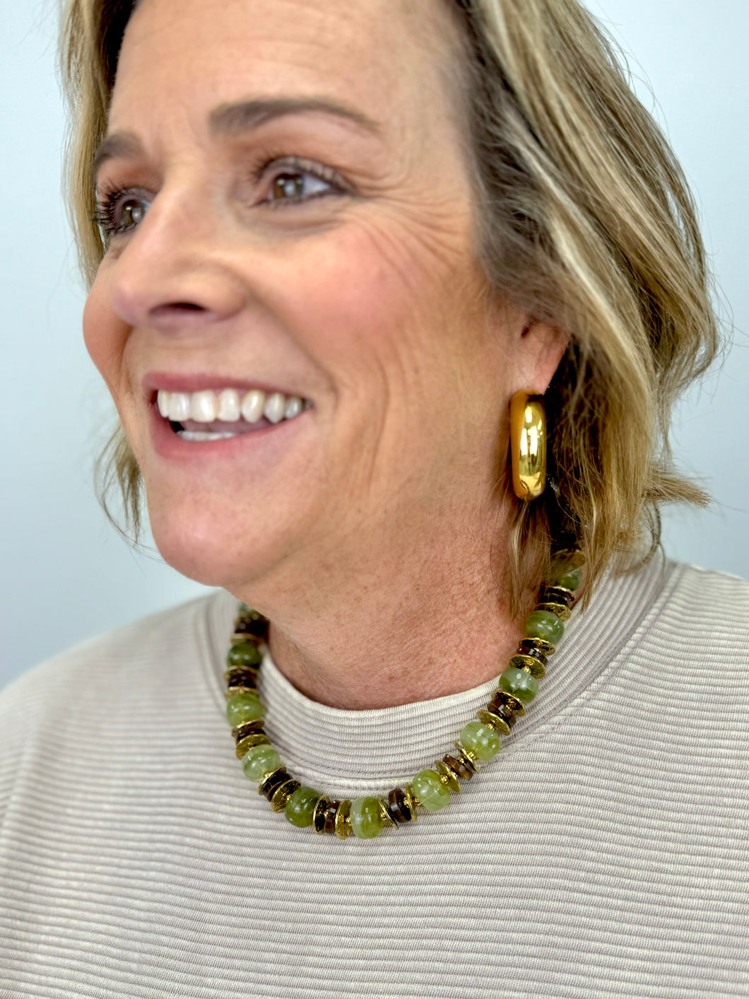 Green beaded necklace- hart designs