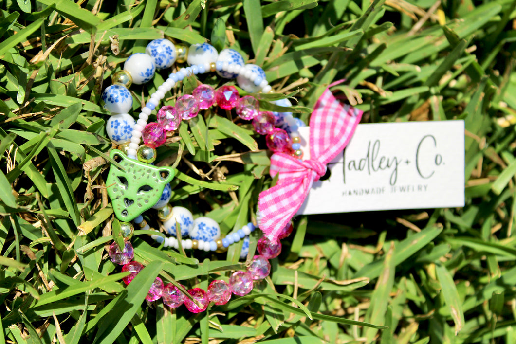 Pink green blue floral Hadley + co bracelet set