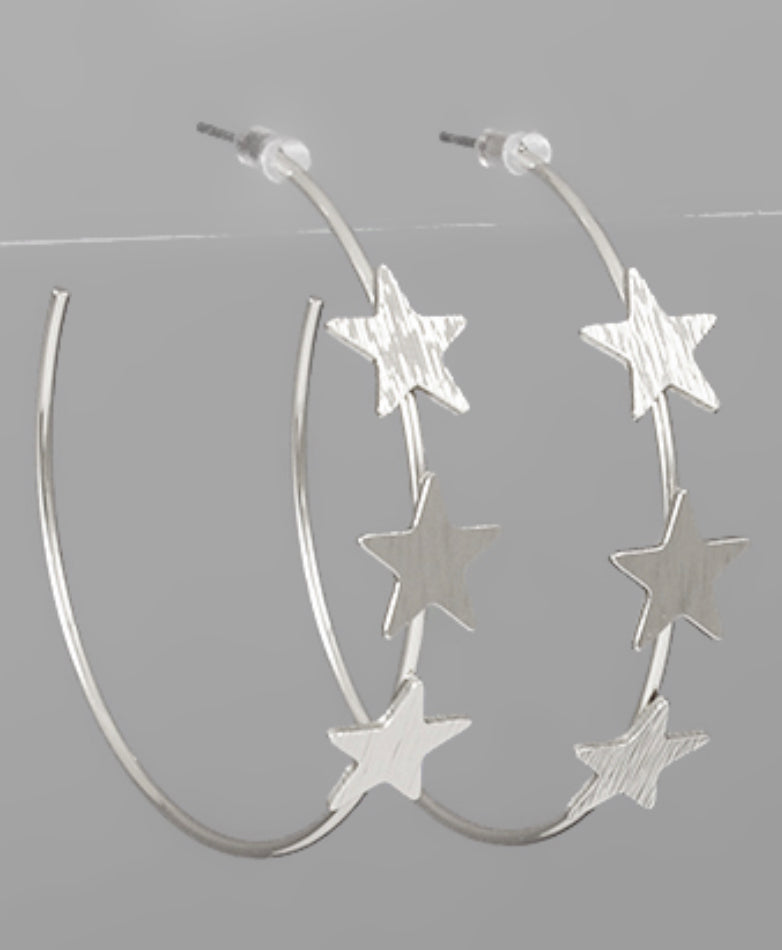 Silver star hoop earrings
