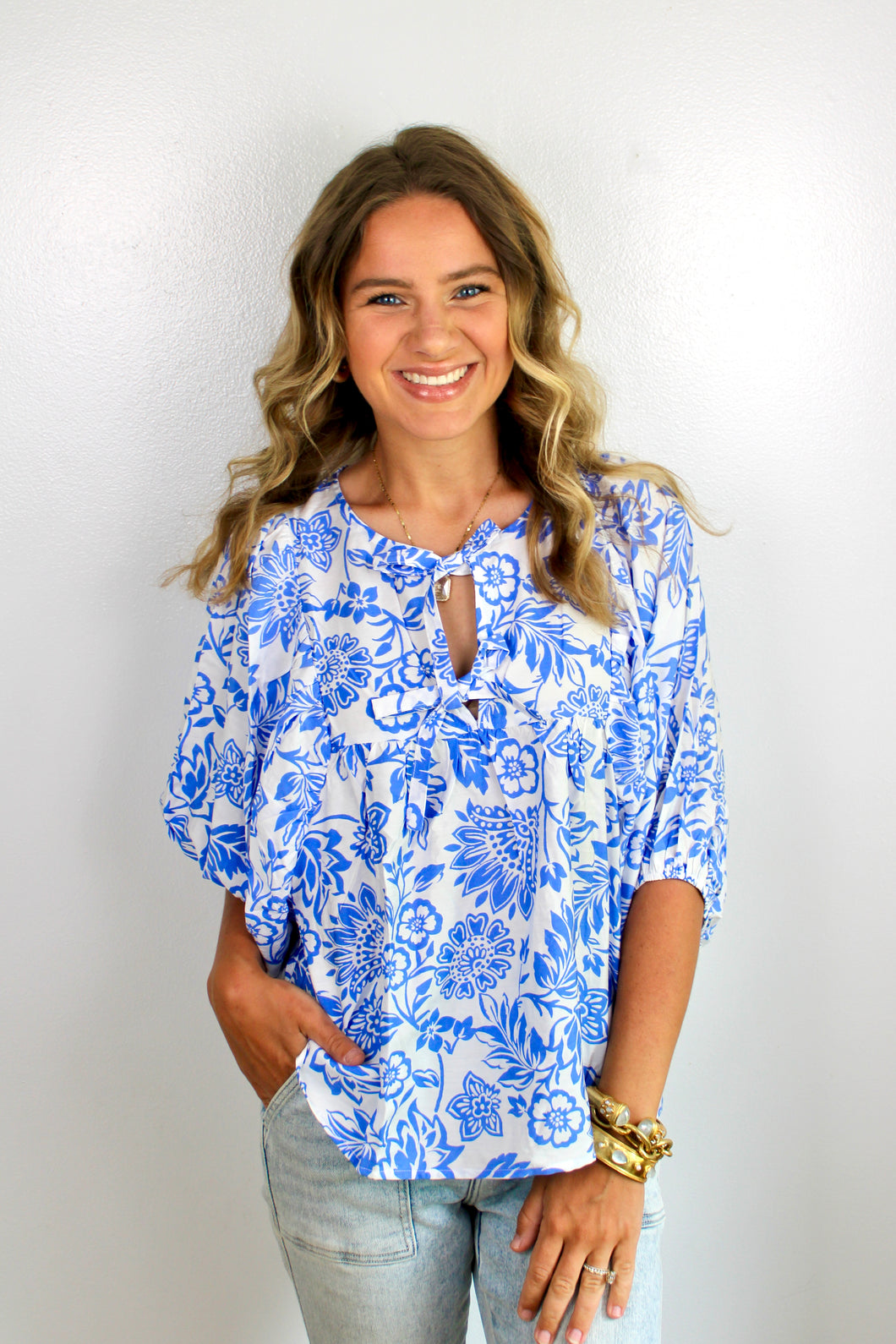 Blue floral tie top