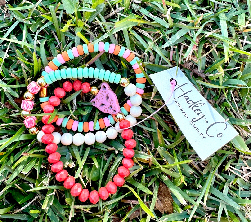Coral leopard Hadley +co bracelet set