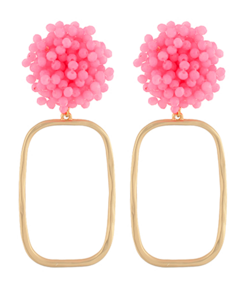 Pink beaded stud gold earrings