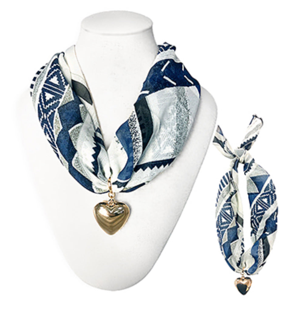 Blue heart scarf necklace