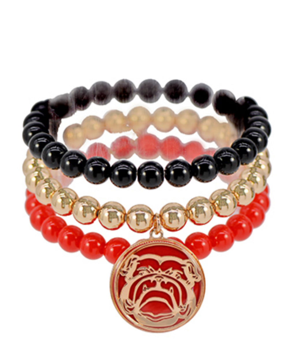Red black bulldog bracelet set