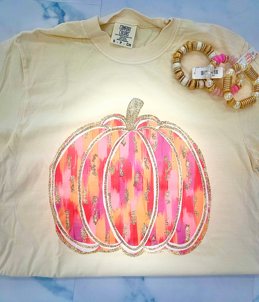 Ivory abstract pumpkin tee