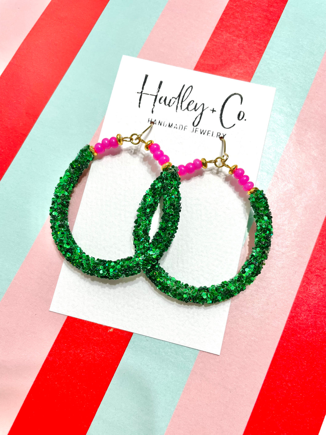 Green glitter pink Hadley + co earrings