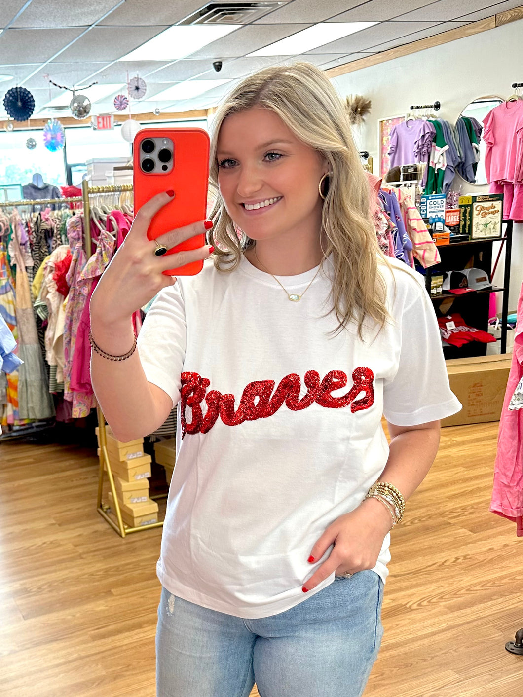 Braves sequin custom tee