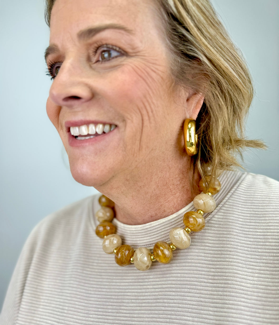 Brown ivory chunky bead necklace- hart designs