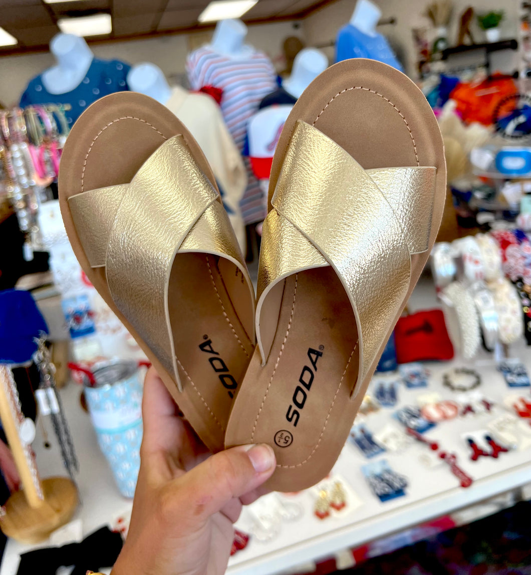 Gold soda sandals