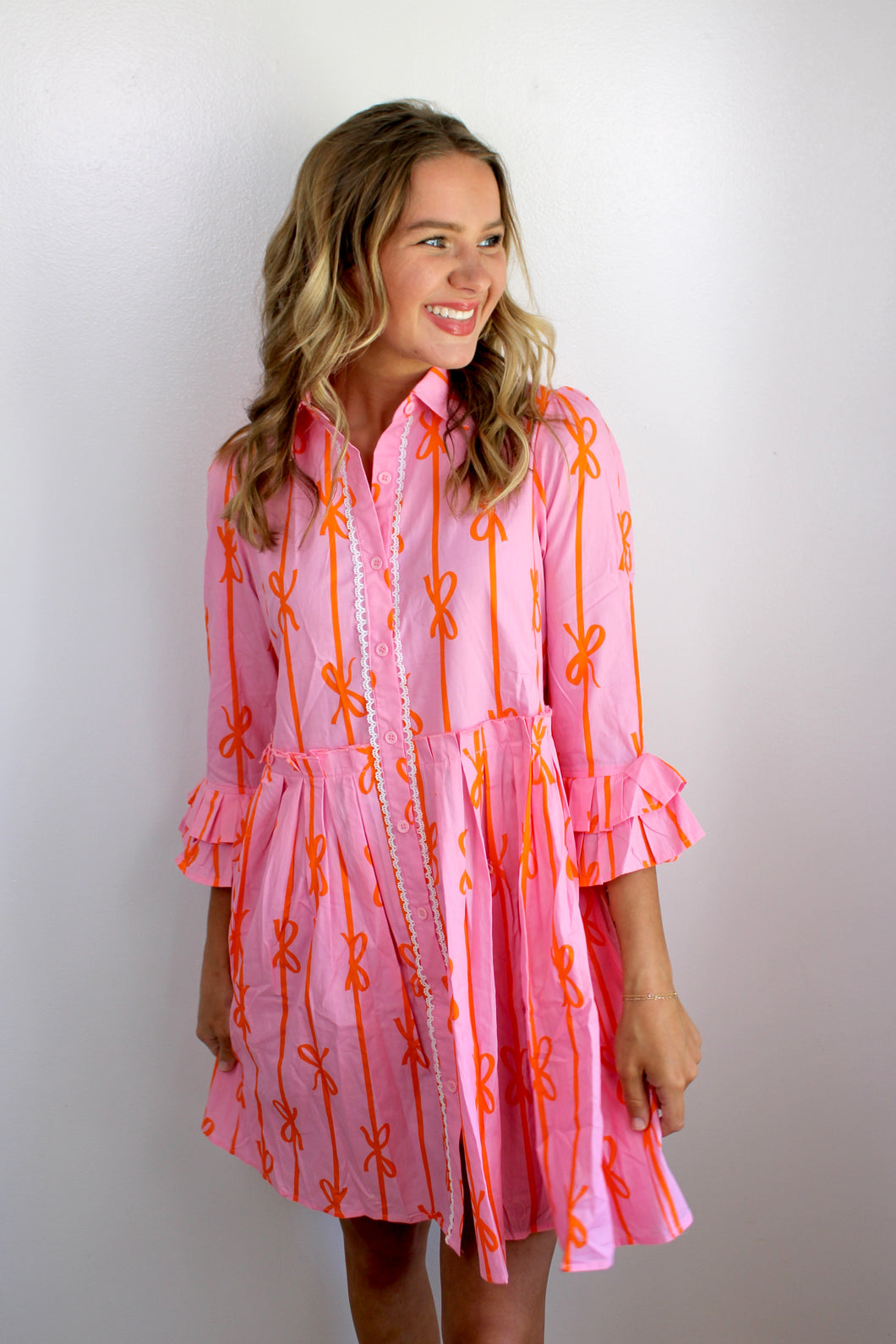 Pink orange bow dress