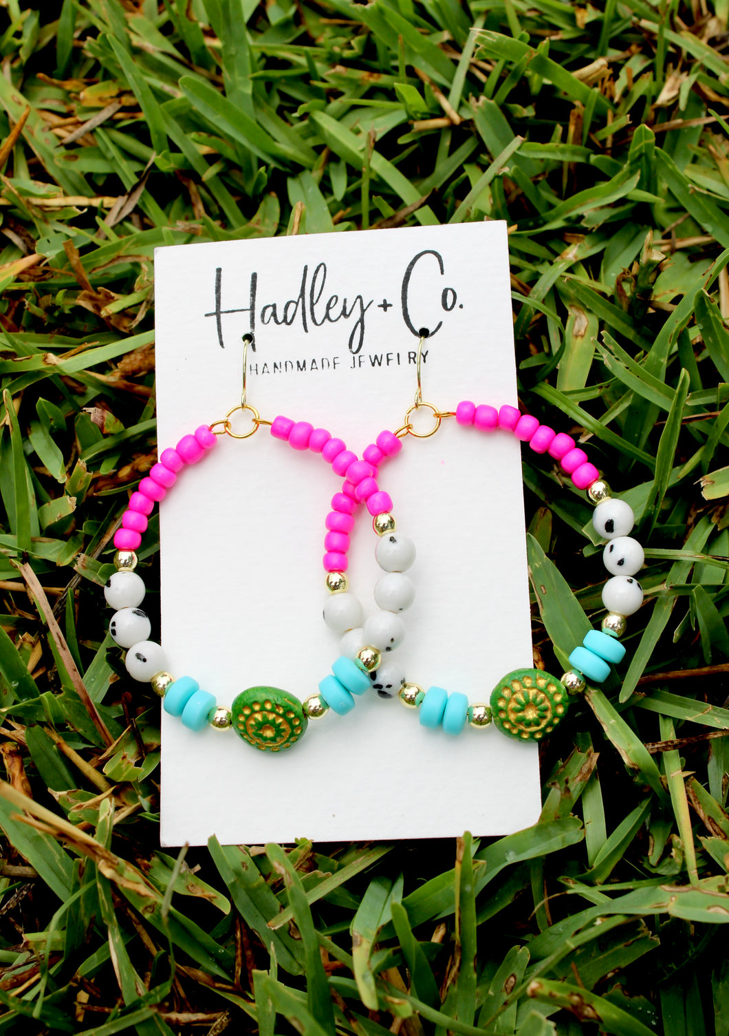 Pink white blue green beaded Hadley + co earrings