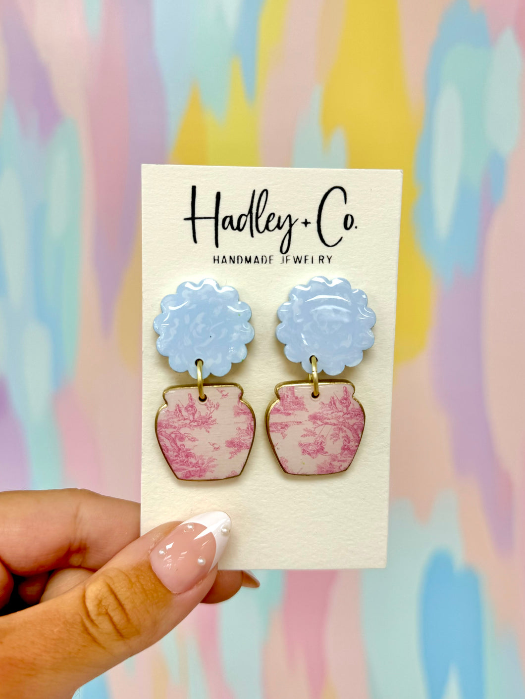 Blue pink chinoiserie earrings Hadley + co