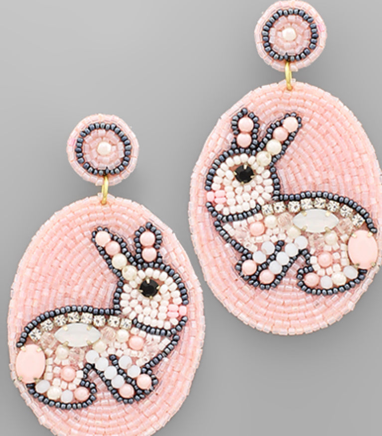 Pink oval bunny earrings