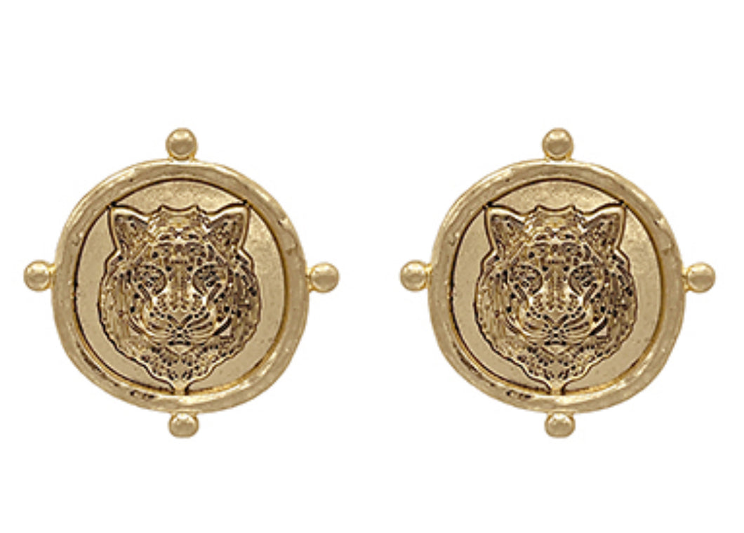 Tiger face vintage gold earrings