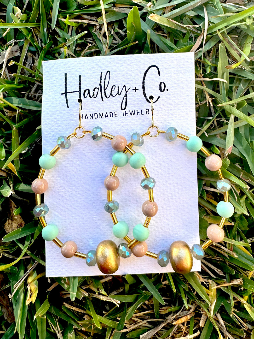 Mint blue gold beaded Hadley + co earrings