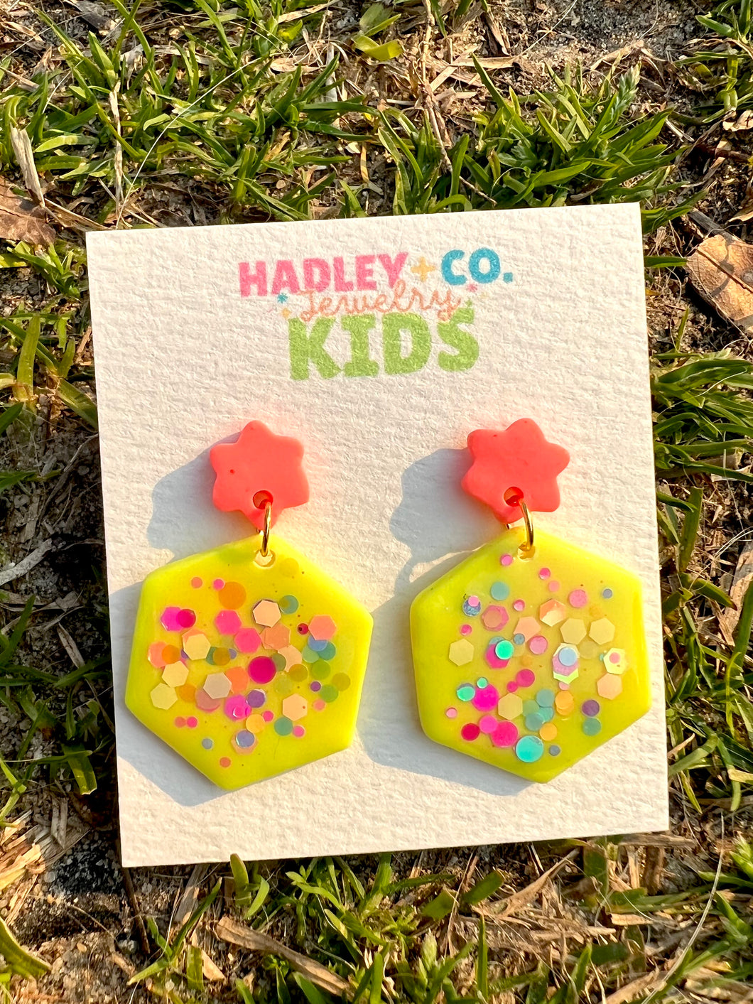 Star yellow confetti Hadley + co earrings