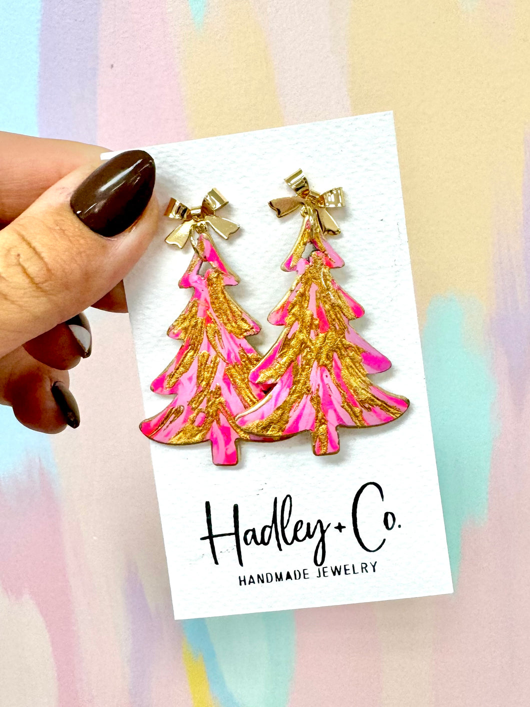 Pink gold tree Hadley + co earrings