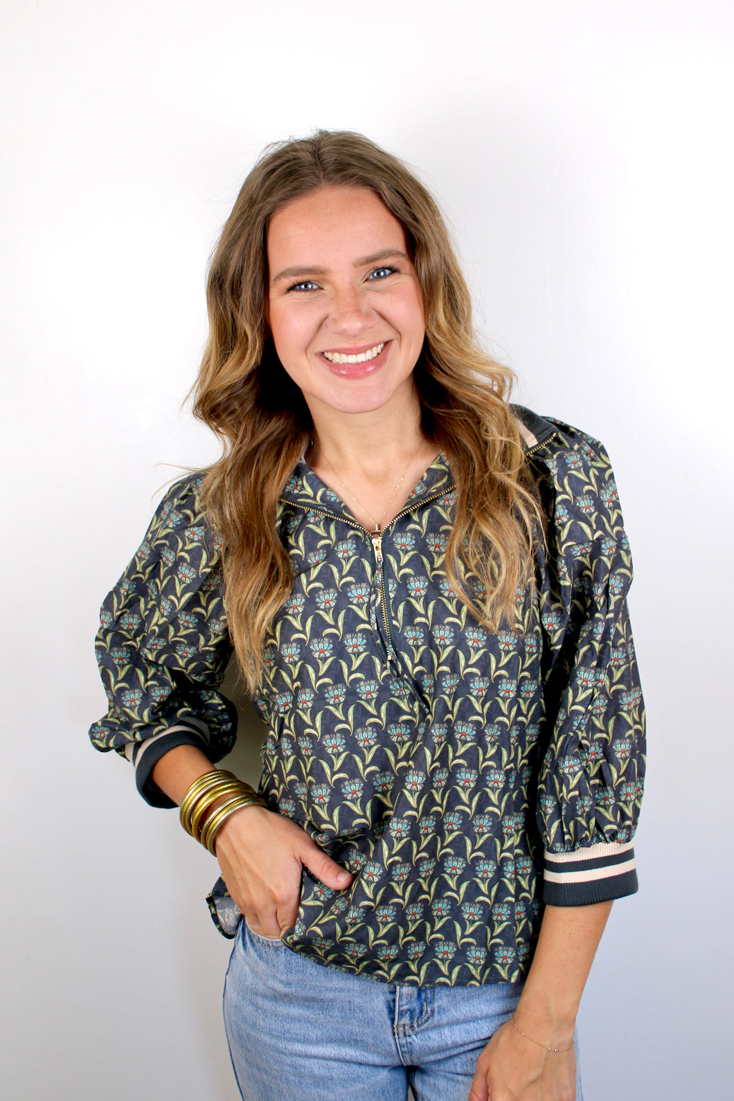 Midnight floral zip top