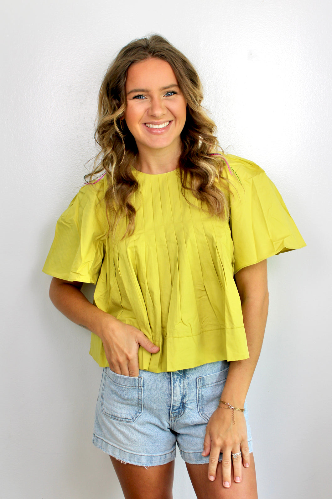 Lime pleated top