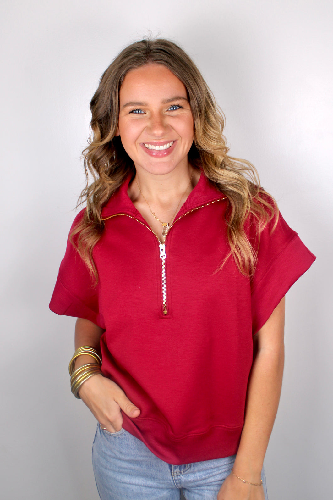 Burgundy zip top