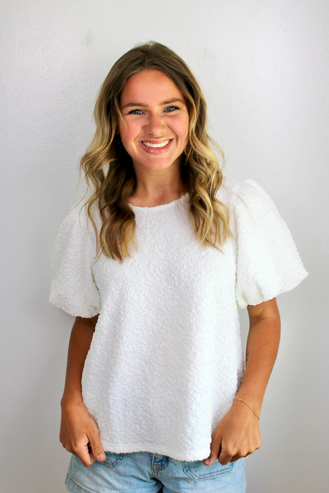 White puff sleeve top
