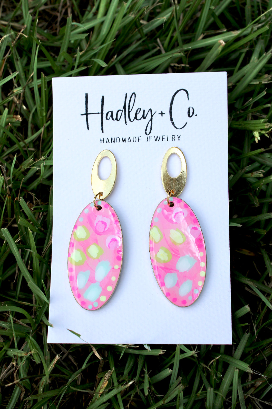 Pink spotted green blue Hadley + co earrings