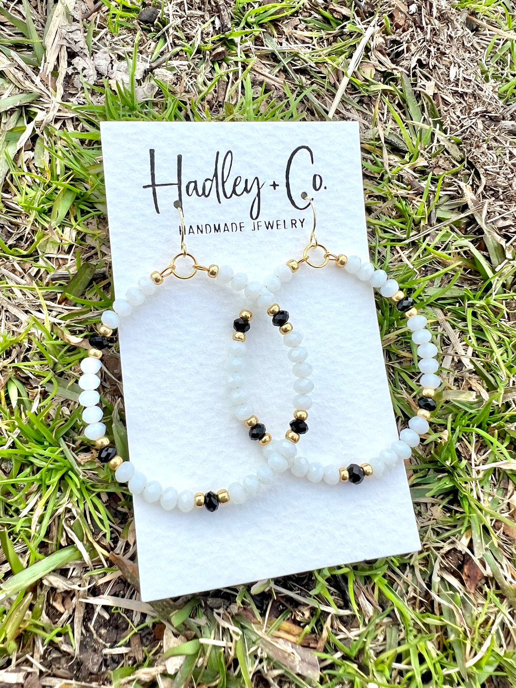White black beaded Hadley + co earrings
