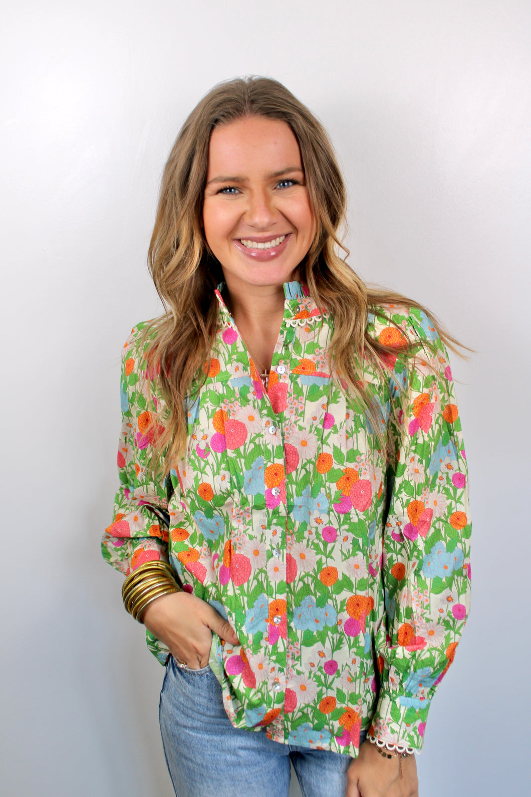 Multi floral button top
