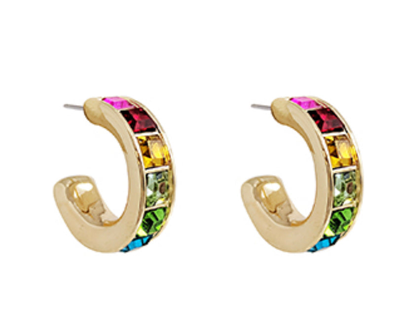 Multi stoned hoop earrings