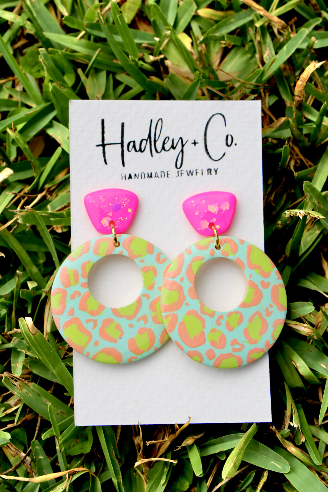 Pink coral mint leopard Hadley + co earrings