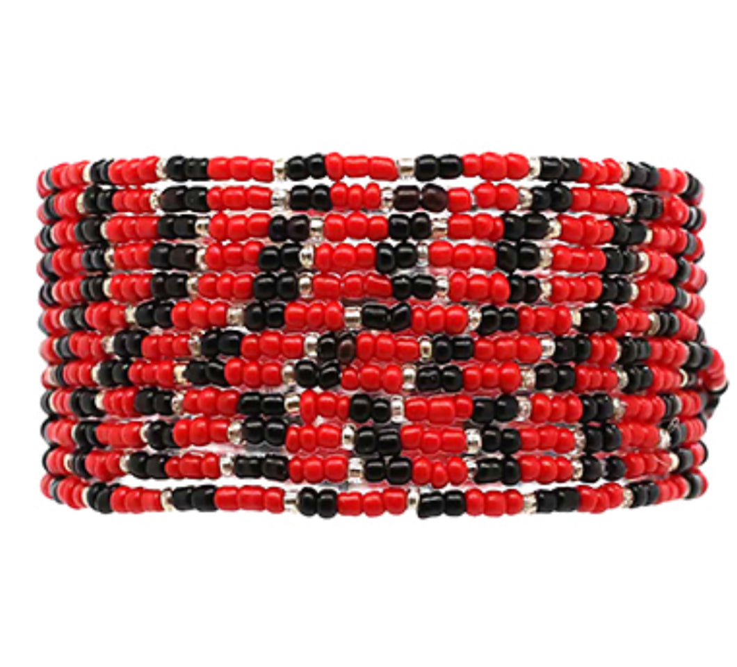 Red black beaded bracelet set
