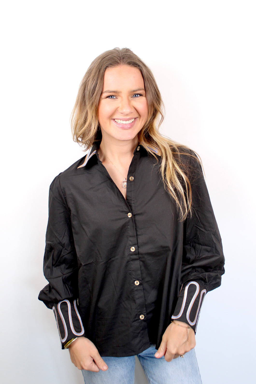 Black embroidered trim top