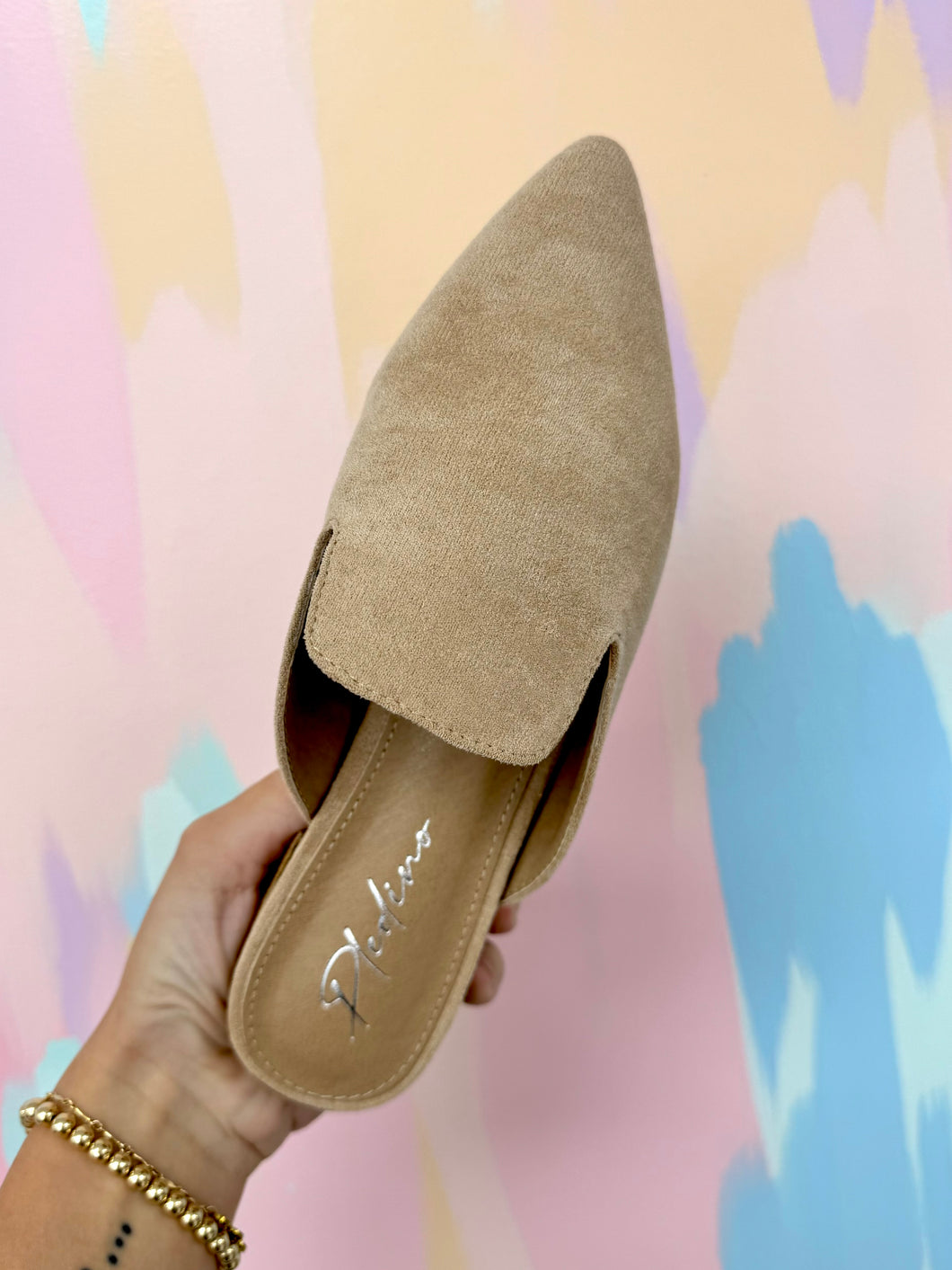 Taupe suede mules