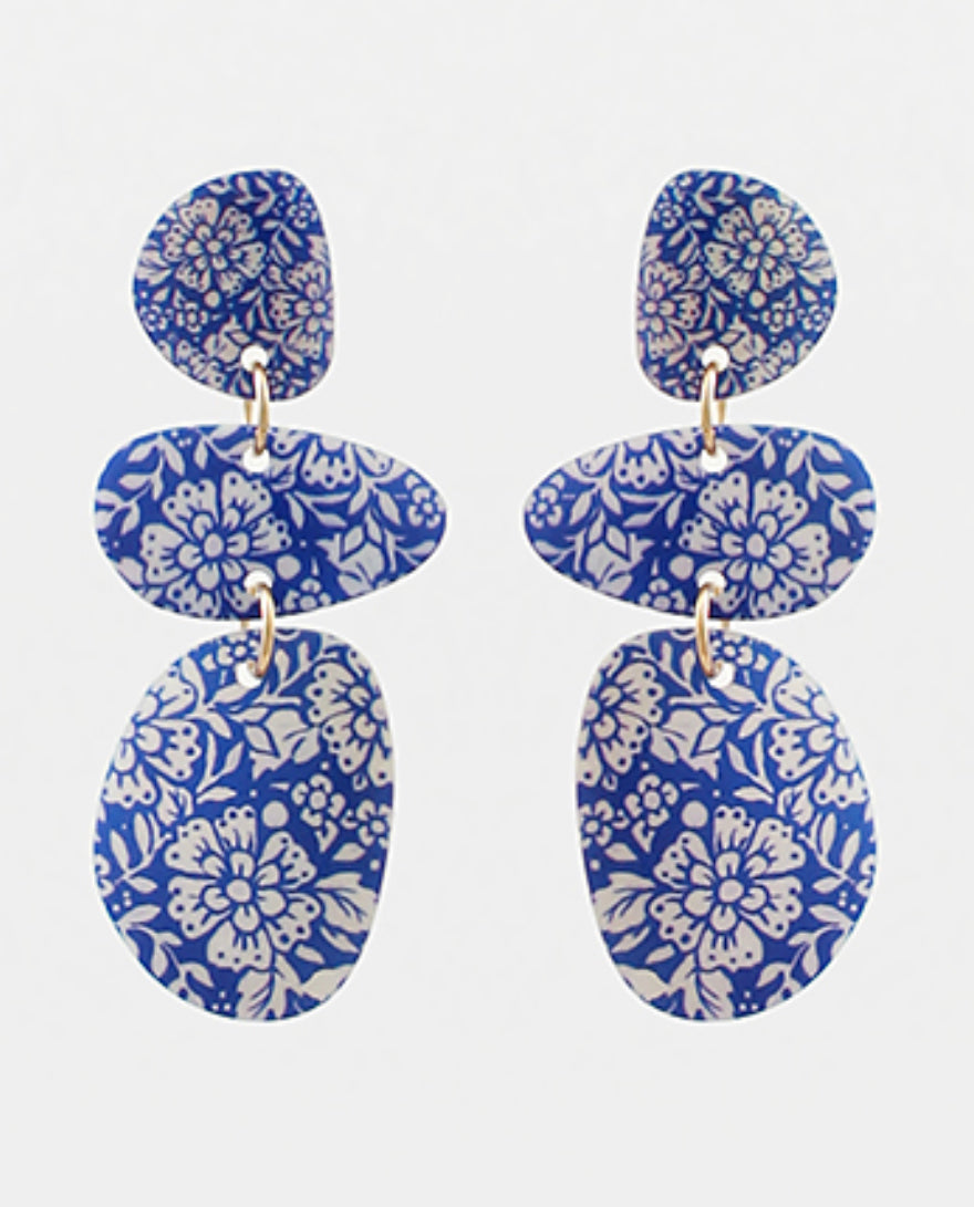 White blue layered earrings