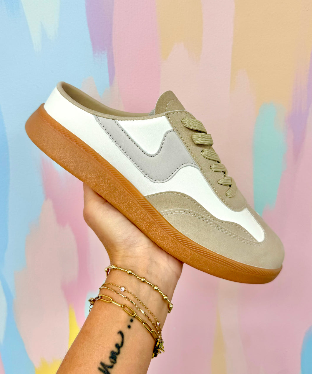 Ivory tan slide on sneakers