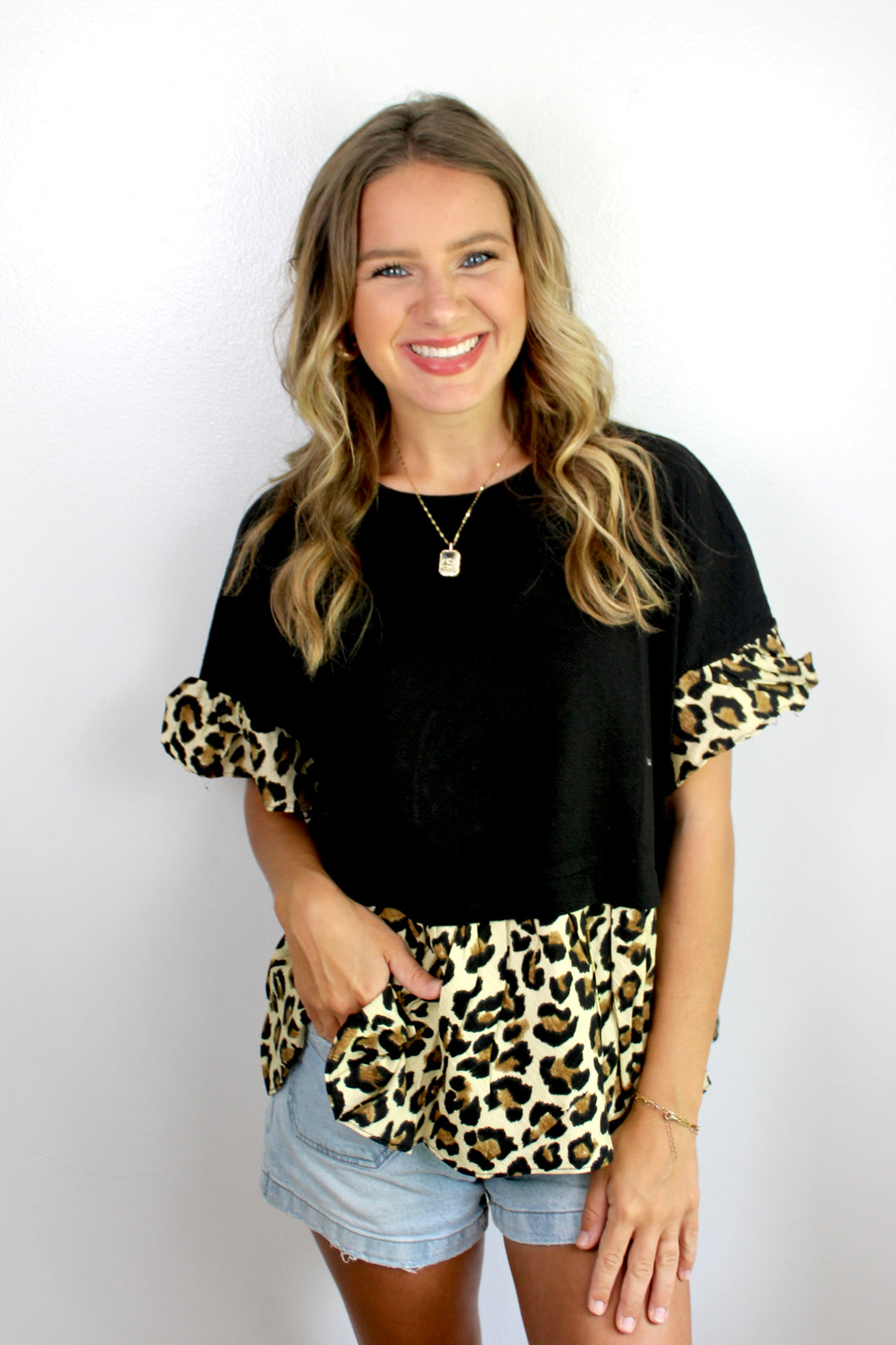 Black Leopard babydoll top